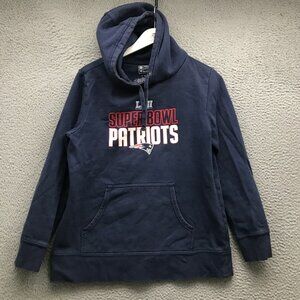 New England Patriots Sweatshirt Hoodie Women's L Sports Pocket Graphic Navy Red
